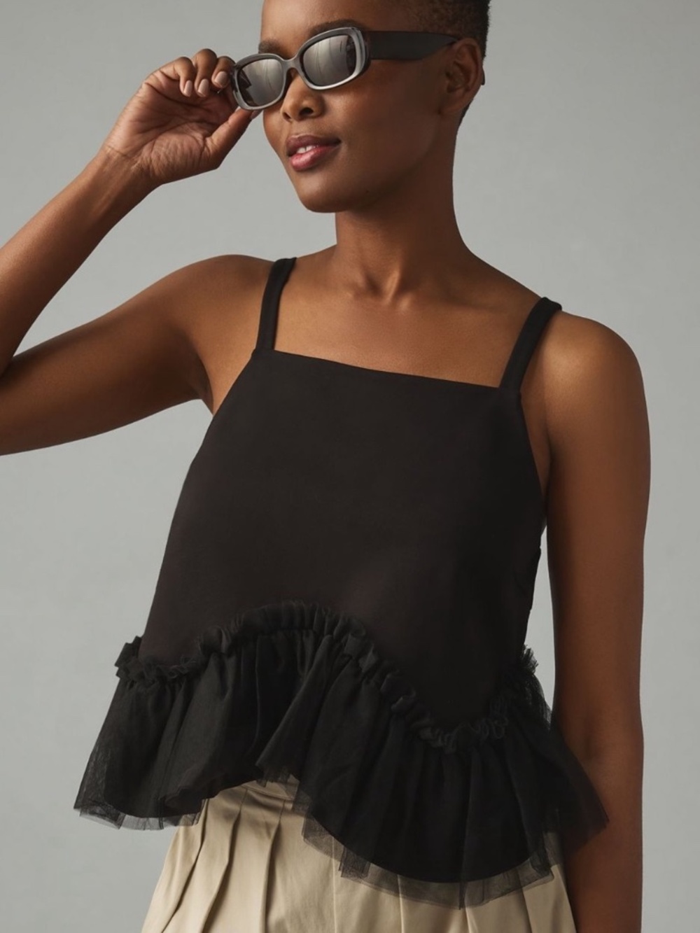 Black Tulle-Hem Ponte Tank by Sunday in Brooklyn Sz Large